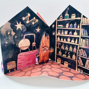 Modèle de livre pop-up maison de poupée livre bricolage fait main peint à la main imprimable téléchargement numérique tutoriel vidéo illustration pour enfants conte de fées
