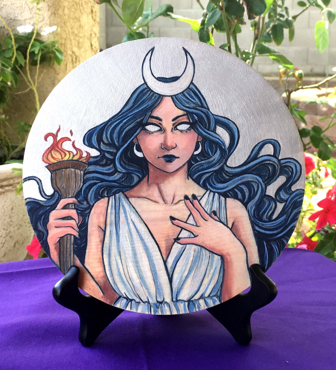Selene Greek Goddess of the Moon. ORIGINAL PAINTING on Wood. Etsy