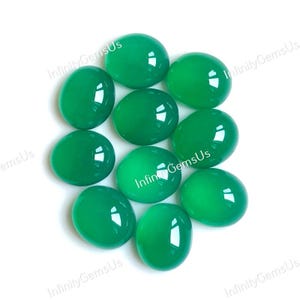 Cabochões de ônix verde 8 x 10 mm, formato oval calibrado, pedras preciosas soltas, lote com 10 peças, cabos polidos à mão, joias artesanais de ônix verde
