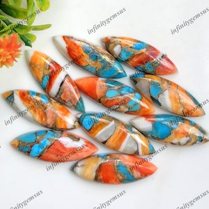 10x30 Spiny Oyster Turquoise Cabochon Lot, Gekalibreerde Marquise Vorm Mojave Spiny Oyster Turquoise Losse Edelsteen, Meditatie Kristal