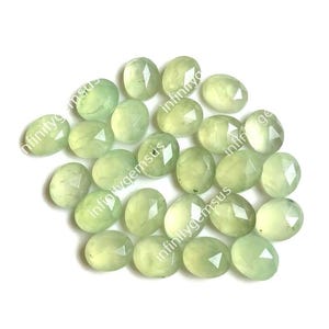 Piedra preciosa facetada de prehnita natural, 12-10 mm, forma ovalada, paquete de 10 piezas con parte posterior plana, piedra preciosa de corte rosa, pendientes de prehnita, joyería CELEBRADA