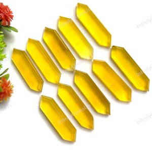 Gele onyx stapgeslepen lange zeshoekige edelsteen 10 stuks, 8 x 30 mm gele onyx gefacetteerd met de hand gepolijst met platte achterkant edelsteen voor het maken van sieraden