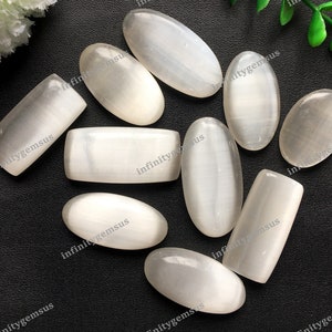 Lote de atacado de cabochão de selenita, misture formas e tamanhos, lotes de pedras preciosas semipreciosas naturais para fabricação de joias, cabochão de selenita lisa