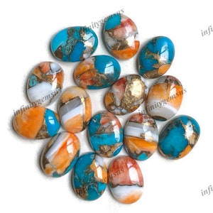 Spiny Oyster Turquoise 12x16mm Oval Cabochon, Mojave Copper Turquoise 12x16 mm Loose Gemstone Lot For Earring Pendant And Jewelry Making