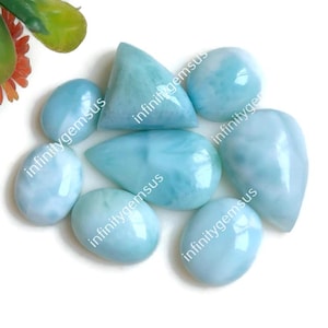 Hoogwaardige kwaliteit larimar cabochon, 9 x 17 mm (ca. gemengde vormen en maten) 8-delig, Sky larimar-edelsteen voor het maken van ringen, met de hand gepolijst 84514