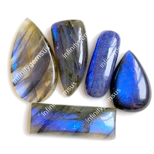 Beste kwaliteit labradoriet edelsteen, 23 x 34 mm (ca. gemengde vormen en maten) Lot van 5 stuks voor het maken van sieraden, handgemaakte edelsteen, Power Crystal 84516