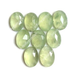 Piedra preciosa de prehnita facetada de 13 x 18 mm, forma ovalada, paquete de 9 piezas de joyería con parte posterior plana, cristal de prehnita de corte rosa, piedra pulida suave, tamaño CELEBRADO