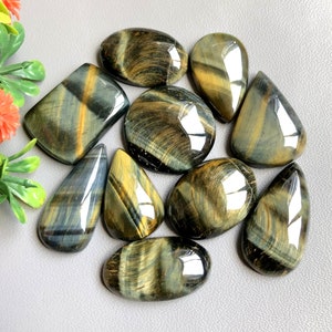 Tigerauge Cabochon, 23 bis 28 mm Ungefähre Mix Form Und Größe Halbedelstein 10 Stück Lot Für Schmuckherstellung, Natürlicher Kristall 81069