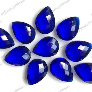 Blue Sapphire Color Pear Shape 10x14mm Gemstone, 10 pcs Pack Faceted Pear Briolette Loose Gemstone, Blue Stone Faceted Briolette