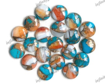 Spiny oyster turquesa 10mm cabochão redondo, mojave cobre turquesa lote de pedras preciosas soltas para pingente de brinco e fabricação de joias