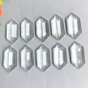 10x20mm Clear Quartz Hexagon Shape Gemstone, 10 Pieces Lot Step Cut Natural Quartz Flat Back Gemstone For Making Jewelry, Quartz Gemstone