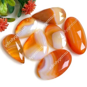 Incredibile cabochon sfaccettato in agata arancione a bande, 20 x 30 mm circa, forme miste, lotto da 7 pezzi per gioielli, cabochon fatto a mano, regalo per lei 84563