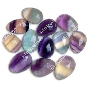 10 stuks 10 x 14 mm ongeveer natuurlijk veelkleurig fluoriet roosgeslepen gefacetteerde edelsteen, gekalibreerde ovale vorm platte achterkant edelsteen Lot voor het maken van ringen