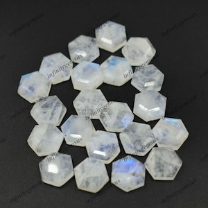 Regenboog Maansteen zeshoekige vorm stap gesneden edelsteen, 10st veel hoog gepolijste losse edelsteen voor sieraden maken, meditatie kristal geboortesteen