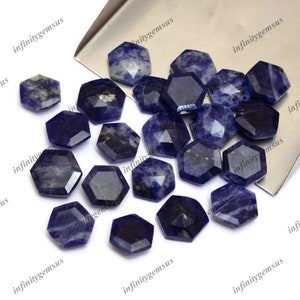 Sodaliet Jasper zeshoekige vorm stap gesneden edelsteen, 10 stuks veel hooggepolijste losse edelsteen voor sieraden maken, meditatiekristal, geboortesteen