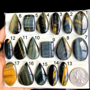 Cabujón de ojo de tigre multicristalino SELECCIONADO, piedra semipreciosa natural para joyería, cristal de poder del tigre, pulido fino, lote A55