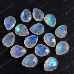 10 piedras preciosas sueltas de piedra lunar arcoíris de 9 x 12 mm aproximadamente, forma de pera facetada, calidad AAA, piedra de pera facetada