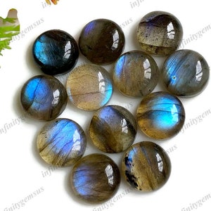 Lot de 10 cabochons de labradorite ronds de 10 mm, lot de pierres précieuses en vrac CÉLÉRÉ pour bijoux, pierre de naissance, pierres précieuses de labradorite naturelle
