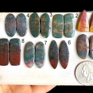 SELECTED Prachtige bloedsteenoorbellen paar cabochon, mooie edelsteen, goede kwaliteit, handgemaakte ambachtelijke ontwerpen LOT-V5