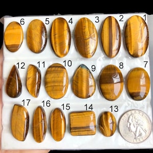 Cabochon oeil de tigre jaune SÉLECTIONNÉ, pierre semi-précieuse naturelle pour bijoux, style du sud-ouest et créations artisanales de bijoux LOT-95