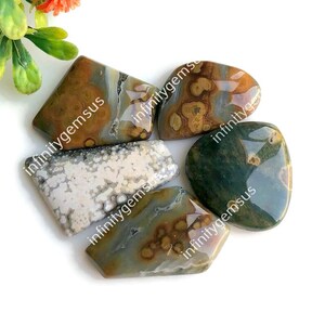 Cabujón de jaspe oceánico, 15 x 26 mm aproximadamente, formas y tamaños variados, paquete de 5 piezas, cristal de jaspe, piedra preciosa Smeiprecious, joyería suelta 84497