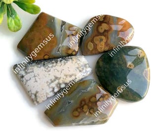 Ocean Jasper Cabochon, 15 x 26 mm Cirka Blandade Former & Storlekar 5-pack, Jasperkristall, Småvärda Ädelstenar, Lösa Smycken 84497