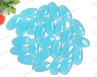 Calcédoine aquatique, forme ovale, 10 x 20 mm, taille rose, calcédoine aquatique, 10 pcs / lot de 10 pierres précieuses pour la fabrication de bijoux, pierre de naissance