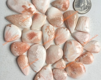 Pink Scolecite Cabochon Wholesale Lot, Mix Shapes and Sizes, Beautiful Semi Precious Gemstone Cabochon lots for jewellery, Healing Crystal