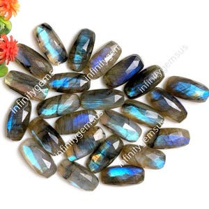 10 pièces Cabochon de labradorite naturelle à facettes 10 x 20 mm, pierres en vrac, pierres semi-précieuses pour la fabrication de bijoux, pierres précieuses de guérison