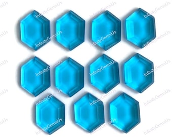 Blue Topaz 10x14mm Faceted Hexagon Shape Step Cut Gemstone For Jewelry Making, 10pcs Lot Blue Topaz Flat Back Gemstone  Jewelry