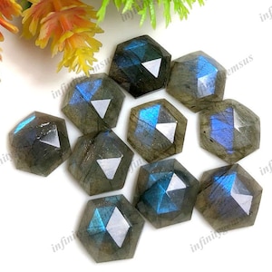 Facettierter blauer Labradorit-Hexagon-Form-Edelstein 10mm, kalibrierter Hexagon-Form-Schmuck, Labradorit-Hand polierter Edelstein, heilender Kristall