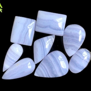 Cabochon en agate dentelle bleue 16-22 mm environ, mélange de formes et de tailles 8 pcs / lot identique à la photo, pierre de naissance 84622