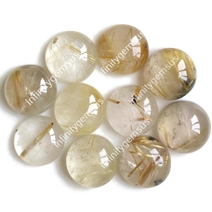 Cabochon rond en rutile doré 12 mm, fabrication de pierres semi-précieuses calibrées en vrac, 5 pcs / lot, bijoux en pierres précieuses pour boucles d'oreilles