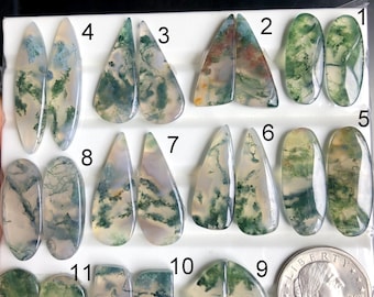 GESELECTEERD mosagaat oorbelparen cabochon, natuurlijke halfedelsteen voor het maken van sieraden, mosagaat oorbellen sieraden 1079