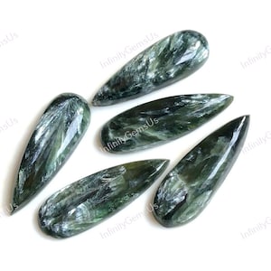 Seraphinite Cabochons 10x30mm Pear Shape Gemstone, Calibrated Seraphinite Use For Earrings Jewelry, Natural Seraphinite Gemstone