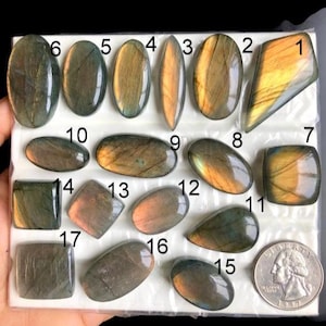 Cabochon de labradorite SÉLECTIONNÉ, pierre semi-précieuse naturelle pour la fabrication de bijoux, bijoux en pierres précieuses de labradorite de feu doré naturel LOT-A131