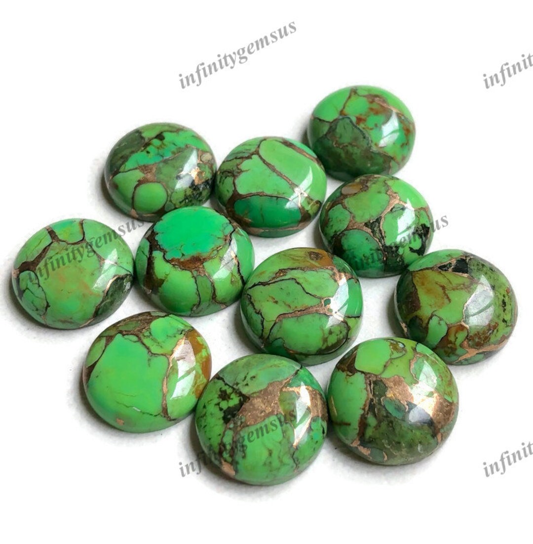 ⚠Ｍ⚠№15■MojaveCopperTurquoise Green Mojave Copper Turquoise 15mm Round Cabochon, Mohave Copper