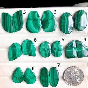 Selected Malachite Earrings Pair Cabochon, Natural Semi Precious Gemstone For Earrings Making, Malachite Healing Crystal Jewelry