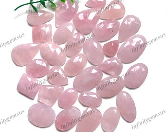 Faceted Rose Quartz Cabochon Wholesale Lot, Mix Faceted Shapes and Sizes, Beautiful Semi Precious Gemstone Rosecut Cabochon, Healing Crystal