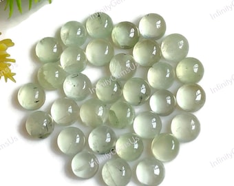 Prehnitcabochoner 5 mm rund ädelsten, kalibrerad prehnit 10-pack lösa ädelstenar för smyckestillverkning, handpolerade prehnitcabochoner