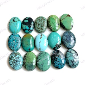 Lot de 10 cabochons turquoise 10 x 14 mm de forme ovale, colliers et bracelets de bijoux turquoise naturelle, bijoux de style sud-ouest