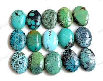 Turkos cabochon 10 x 14 mm oval form 10 st. lot, naturliga turkosa smycken, halsband och armband, sydvästlig smyckesleverans