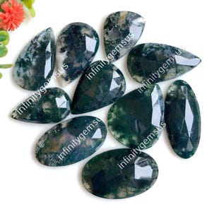 Gefacetteerde mosagaat cabochon, 24 x 30 mm, ongeveer mix van vorm en maat 10 stuks veel voor sieraden maken, cabochon armband, ambachtelijke sieraden geboortesteen84537