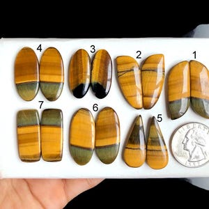 Hermoso par de aretes de ojo de tigre multicapa seleccionados, cabujón, piedra preciosa suelta para una elaboración perfecta de aretes, cristal natural, lote U7