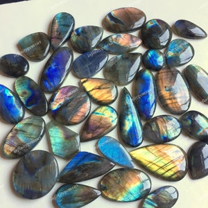 Lote de cabochão de labradorita multicolorido top raro, lote de cabochão de pedras preciosas de labradorita azul natural, cabochão para fazer joias