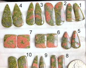 Orecchini in diaspro unakite selezionati, coppia di cabochon, pietra semipreziosa naturale per la creazione di gioielli, orecchini in cristallo di diaspro, lotto A216