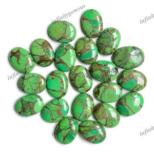 Green Mojave Copper Turquoise 12x16mm Oval Cabochon, Mohave Copper Turquoise Loose Gemstone Lot For Earring Pendant And Jewelry Making