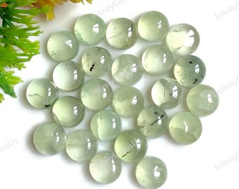 Prehnit cabochoner 7 mm rund ädelsten, kalibrerad grön prehnit 10-pack, används för smyckestillverkning, lös prehnit ädelsten för ringar