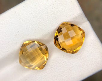 Natural Citrine Cushion Cut Gemstone, 2 pcs 9x9mm Natural Citrine  Faceted Loose Gemstone For Jewelry Making, Citrine Faceted Cut Gemstone