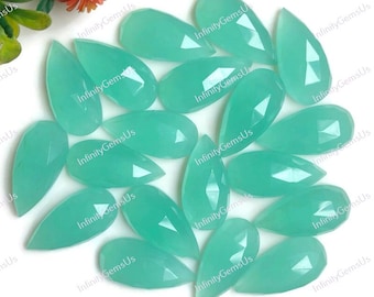 Calcédoine turquoise, taille rose, forme poire 10 x 20 mm, lot de 10 avec bijoux à dos plat Calcédoine à facettes, pierres précieuses en vrac pour la fabrication de bijoux